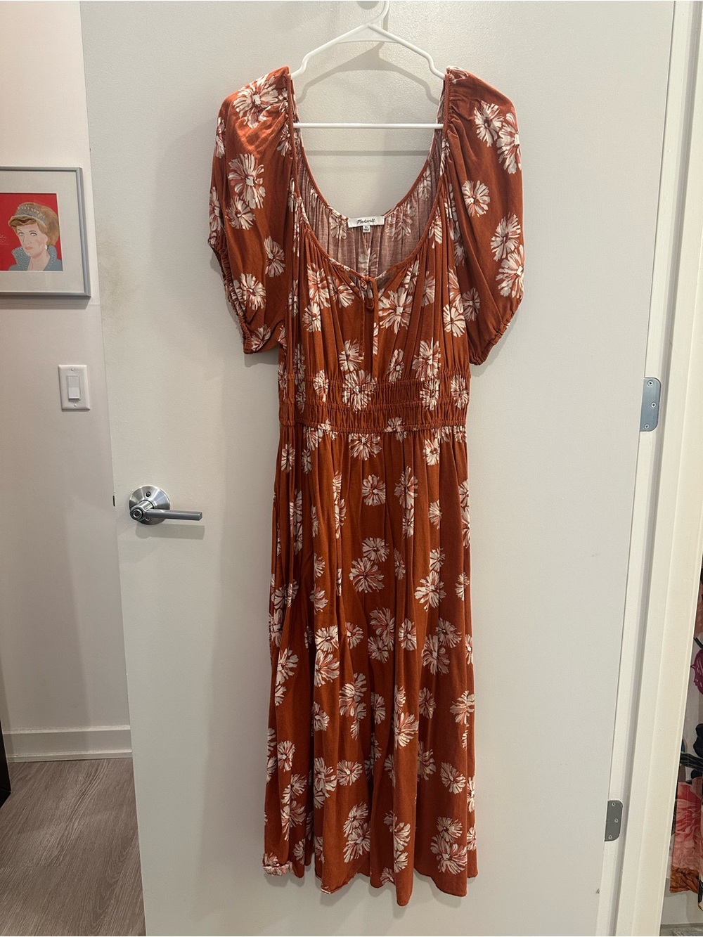 Madewell Rust Floral Maxi Dress with Puff Sleeves
